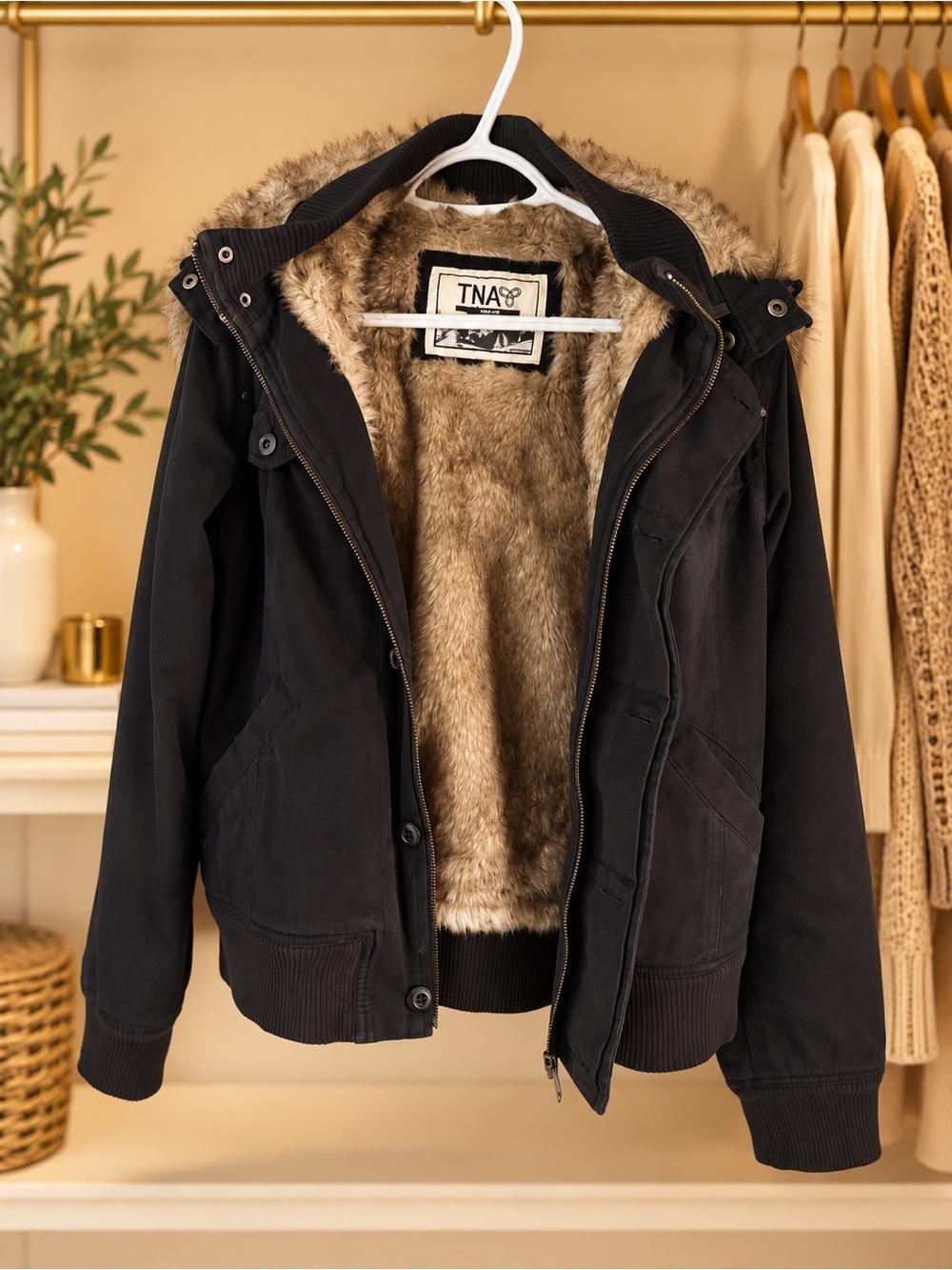 TNA Faux Fur Lined Winter Parka | Black | Size L